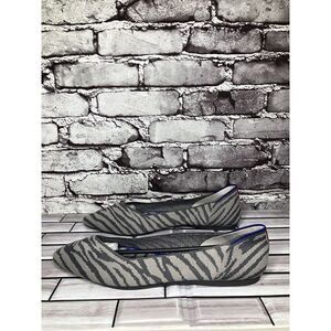 Rothy’s The Point Retired Grey Zebra Fabric Stripe Flats Women Sz 9.5M US/41EU